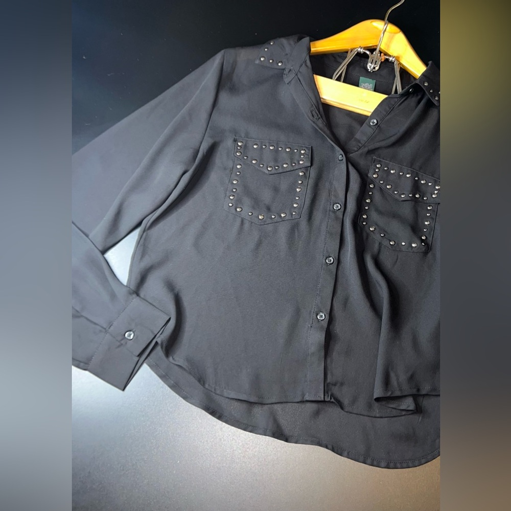 Wild Fable Black Sheer  Button-Down With Silver Studs Gothic Western Sz S EUC